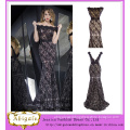 2014 New Sexy off-The-Shoulder Black Lace Mermaid Appliques V-Back See Through Prom Dress Patterns Yj0069
